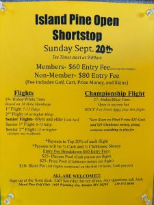 flyer with details for the Island Pine Open Shortstop