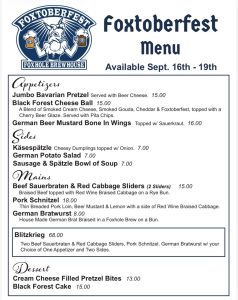 the Foxtoberfest menu