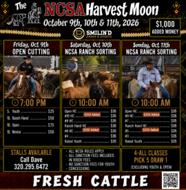 flyer with details for the NCSA Harvest Moon event at Smilin' D Arena