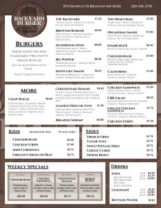 Backyard Burger menu