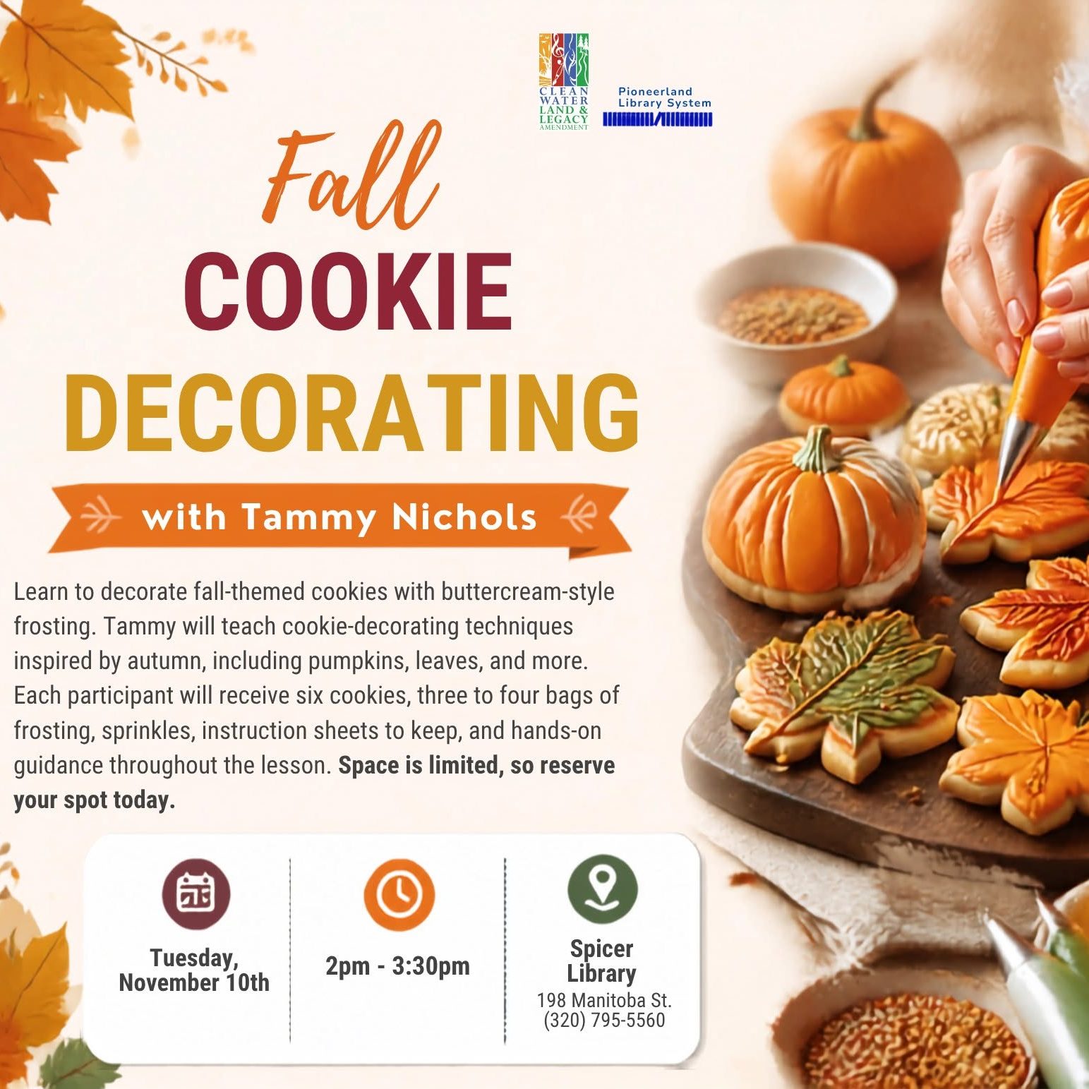 flyer with fall cookie decorating details