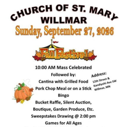 a flyer with details about the Fall Festival at Church of St. Mary in Willmar