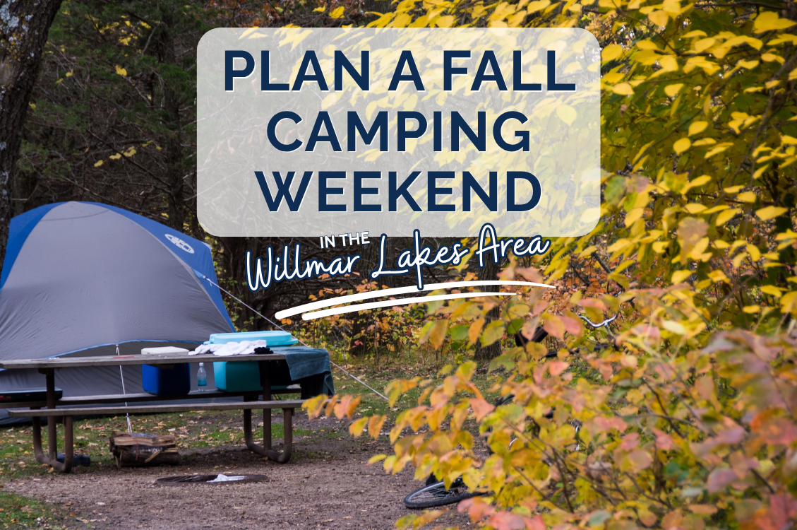 tent by a picnic table amongst fall colored leaves