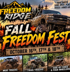 fall freedom fest poster with image of mud trucks