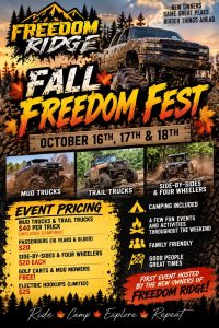 fall freedom fest poster with image of mud trucks