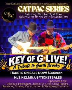 two men playing guitar with details for the Key of G Live event