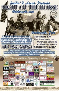 poster showing the details of Night of the Horse event at Smilin' D Arena