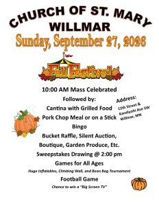 a flyer with details about the Fall Festival at Church of St. Mary in Willmar