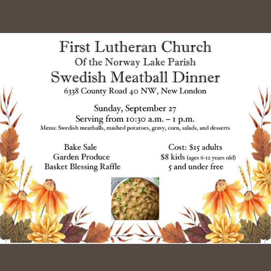 details for the Swedish Meatball dinner at First Lutheran Church