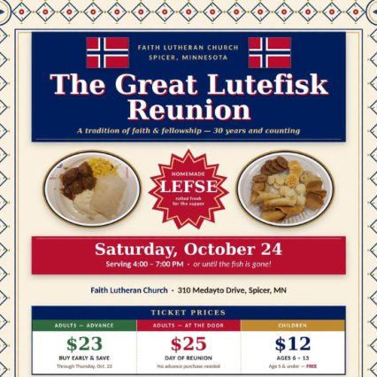 details for the great lutefisk reunion plus images of the food