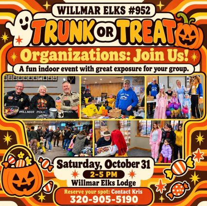 details for willmar elks trunk or treat with photos of them handing out candy in the past
