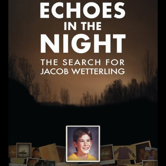 a movie poster with a dark background and a bunch of photos of Jacob Wetterling