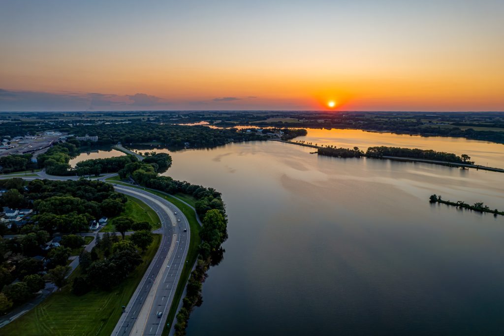 aerial view of Willmar at sunset