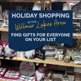 a variety of holiday decor gifts on shelves at a shop