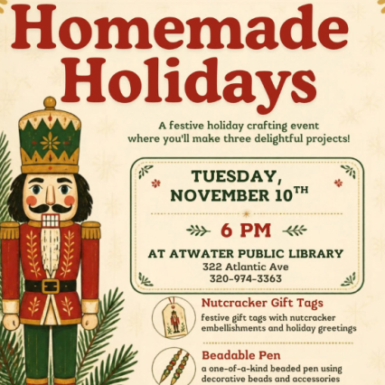 a flyer with a nutcracker on it along with details for Homemade Holidays event