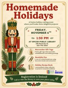 a flyer with a nutcracker on it along with details for Homemade Holidays event